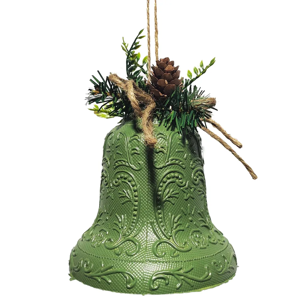 Hot Christmas Forever LIBERTY BELL EMBOSSED PVC GREEN ANTIQUE 4.5″ W/ PINE & CONE