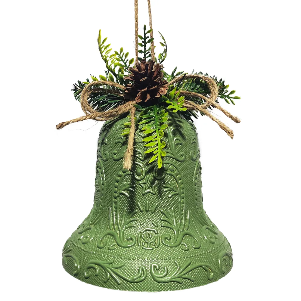 Discount Christmas Forever LIBERTY BELL EMBOSSED PVC GREEN ANTIQUE 6″ W/ PINE & CONE