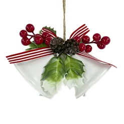 Best Christmas Forever LIBERTY BELL WHITE SHINYx2 5″ W/ PINE & SHEER BOW