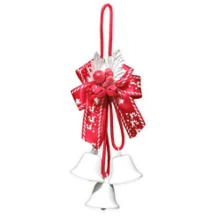Online Christmas Forever LIBERTY BELLx3 38MM WHITE W/ RED-WHITE RIBBON BOW, RED BERRIES/MINI BELLS & SILVER LVS.