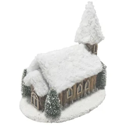 Hot Christmas Forever LOG LOOK CHURCH SNOWED WOODEN/RATTAN 10″x9.5″ NAT./BIRCH LOOK LED LIGHT-UP W/ TIMER