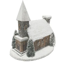 Best Christmas Forever LOG LOOK CHURCH SNOWED WOODEN/RATTAN 13.5″x12″ NAT./BIRCH LOOK LED LIGHT-UP W/ TIMER