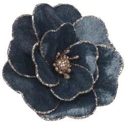 Online Christmas Forever MAGNOLIA HEAD BLUE 6″ VELVET W/ GLTR. EDGE & CLIP