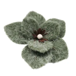 Outlet Christmas Forever MAGNOLIA HEAD GREEN MOSS 7″ FELT FROSTED LOOK W/ CLIP