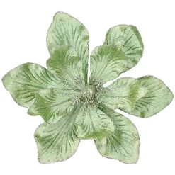 Discount Christmas Forever MAGNOLIA HEAD GREEN SAGE 10″ VELVET W/ SILVER GLITTER & CLIP