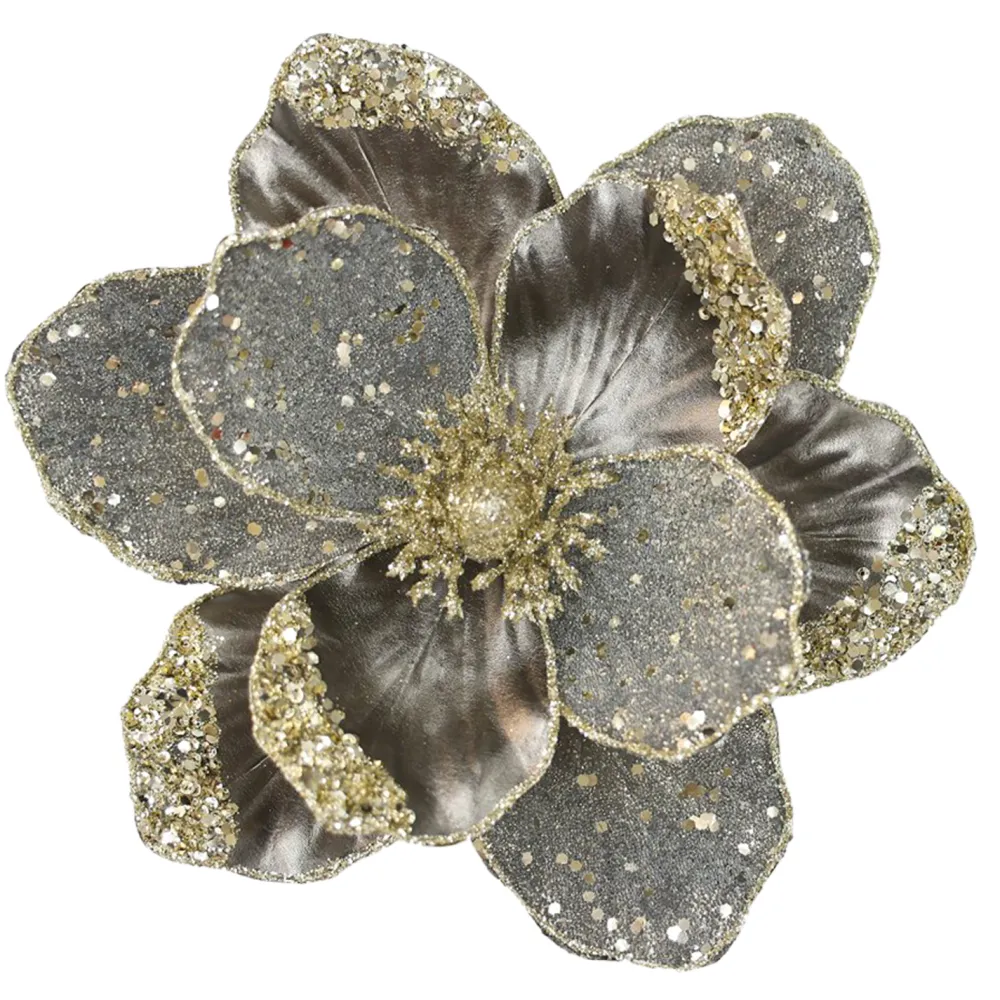 Best Christmas Forever MAGNOLIA HEAD PLATINUM GRAY 8.5″ LEATHER CH GLITTER W/ CLIP