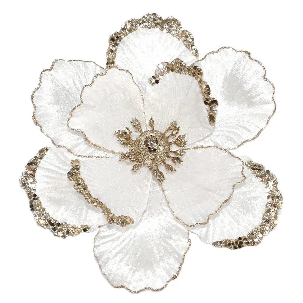 Best Christmas Forever MAGNOLIA HEAD WHITE 8.5″ VELVET W/ G0LD GLITR. & SEQUIN W/ CLIP