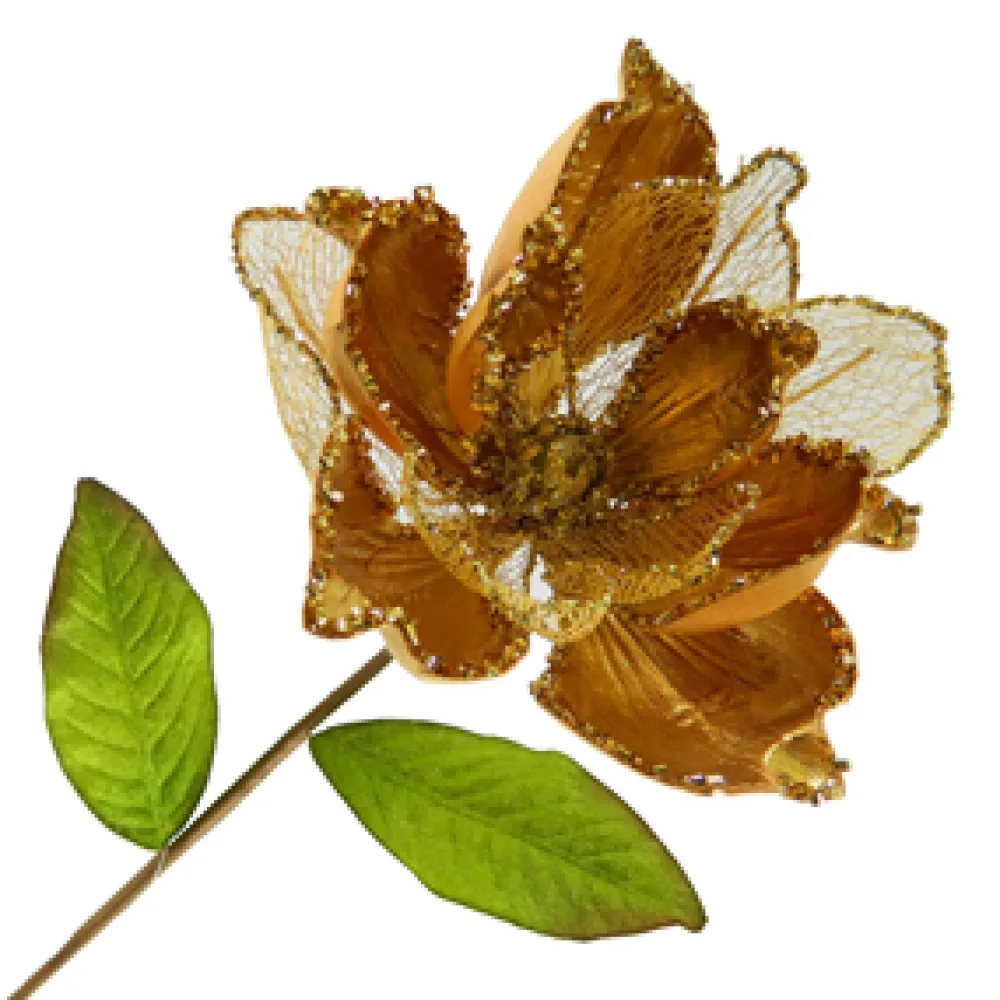 Best Christmas Forever MAGNOLIA STEM GOLD 7″ HEAD METALLIC W/GLITTER TRIM