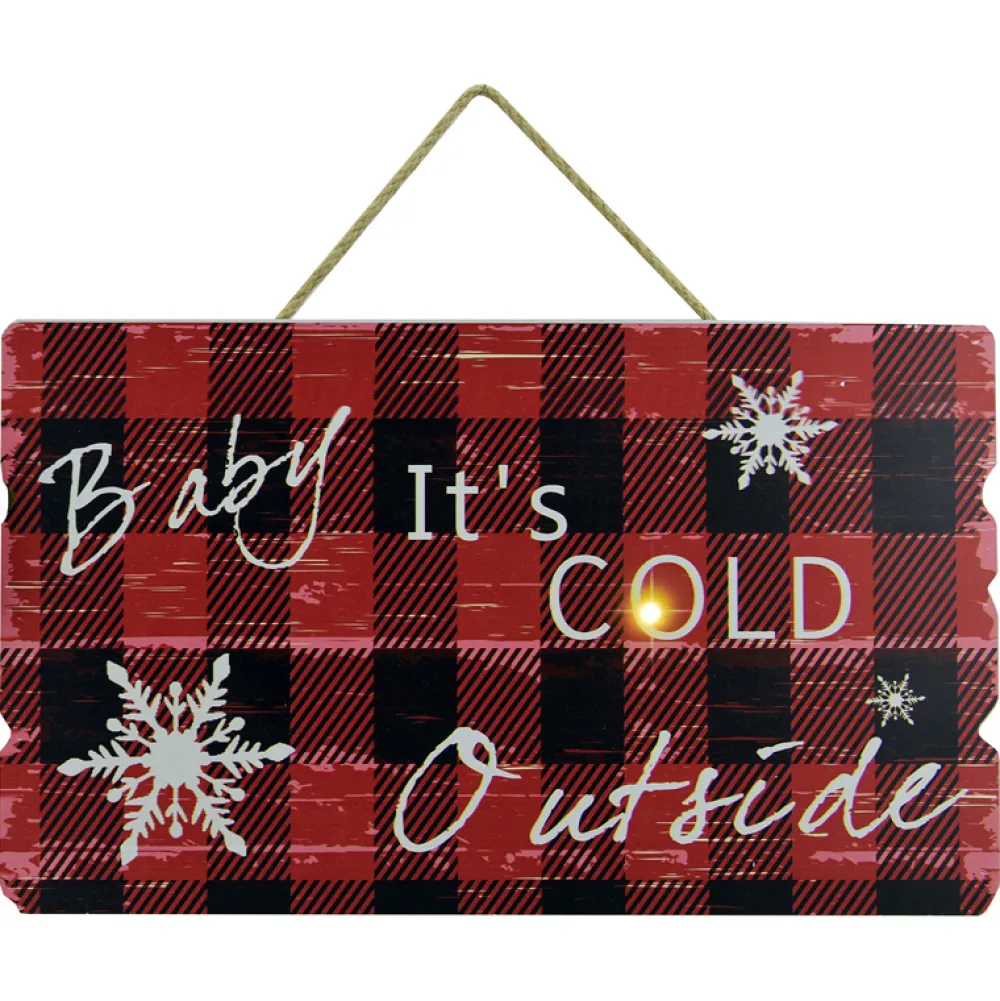 Sale Christmas Forever MDF WALL DECOR 16″X9″ 1 LED BABY IT’S COLD OUTSIDE PRNT ON RED/ BLK BUFFALO PLAID (TMR)
