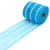 New Christmas Forever MESH RIBBON 4″ X 20 YDS BLUE (ICE) W/ COTTON STIPES