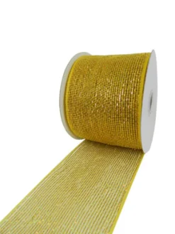 Hot Christmas Forever MESH RIBBON 4″ X 25 YDS GOLD LASER FULL SPARKLE