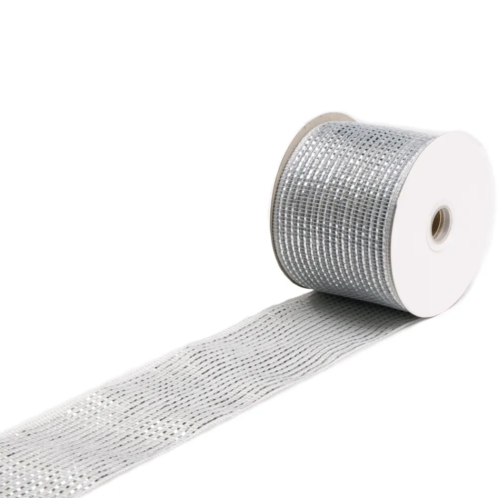 Christmas Forever MESH RIBBON 4″ X 25 YDS SILVER DLX SPARKLE