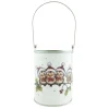 Clearance Christmas Forever METAL CAN 4.5″ WHITE W/BIRDS WITH SNOWMAN HAT ON BRANCH PICTURE