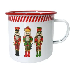 Hot Christmas Forever METAL ENAMEL MUG 4″ NUTCRAKERS RED/WHT