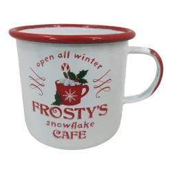Discount Christmas Forever METAL ENAMEL MUG 4″ W/ “FROSTY’S SNOWFLAKE CAFE”