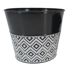 Best Christmas Forever METAL POT BLACK/WHITE WITH DIAMOND PATTERN 6″