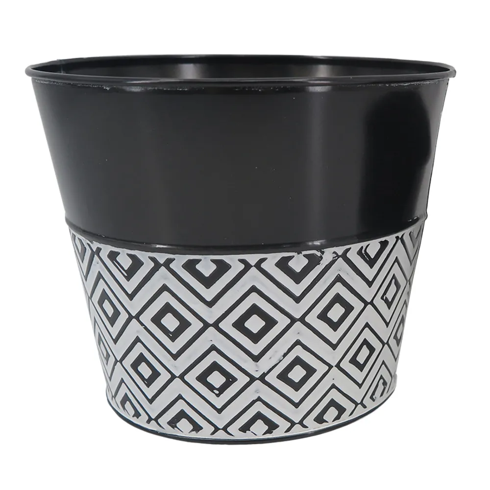 Best Christmas Forever METAL POT BLACK/WHITE WITH DIAMOND PATTERN 4.25″