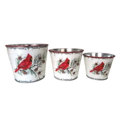 Hot Christmas Forever METAL POT W/ CARDINAL RED/WHT 4.2″|5.1″|6” 3PC SET