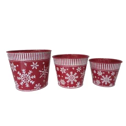 Clearance Christmas Forever METAL POT W/ SNOWFLAKES RED/WHT 4.2″|5.1″|6” 3PC SET