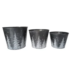 Discount Christmas Forever METAL POT W/ TREE BLACK/WHT 4.2″|5.1″|6” 3PC SET