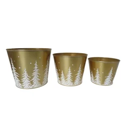 Sale Christmas Forever METAL POT W/ TREE GOLD/WHT 4.2″|5.1″|6” 3PC SET