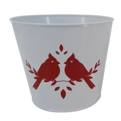 Online Christmas Forever METAL POT WHITE WITH RED CARDINALS 6″