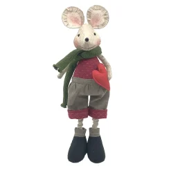 Best Christmas Forever MOUSE RED/GRAY BOY STANDING 13.4″ W/ SCARF