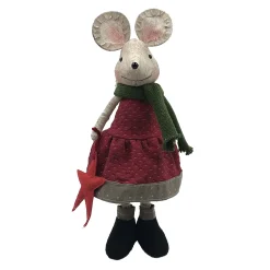 Clearance Christmas Forever MOUSE RED/GRAY GIRL STANDING 13.4″ W/ SCARF