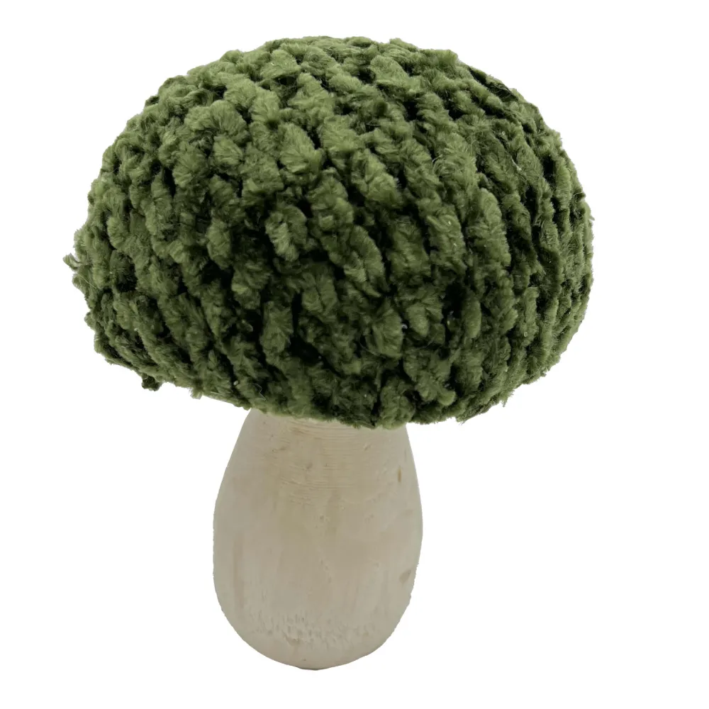 Christmas Forever MUSHROOM WOODEN BODY|FABRIC CAP GREEN/NATURAL 4″ GLITTER/FROSTED