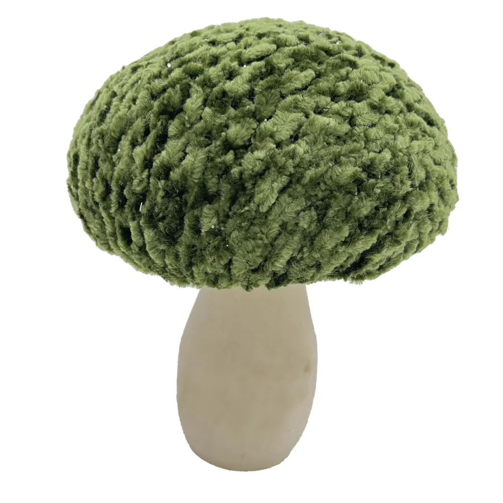 Best Christmas Forever MUSHROOM WOODEN BODY|FABRIC CAP GREEN/NATURAL 4.5″ GLITTER/FROSTED