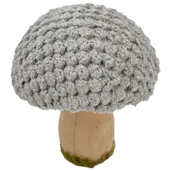 Discount Christmas Forever MUSHROOM WOODEN BODY|FABRIC CAP GREY/NATURAL 4.5″ GLITTER/FROSTED