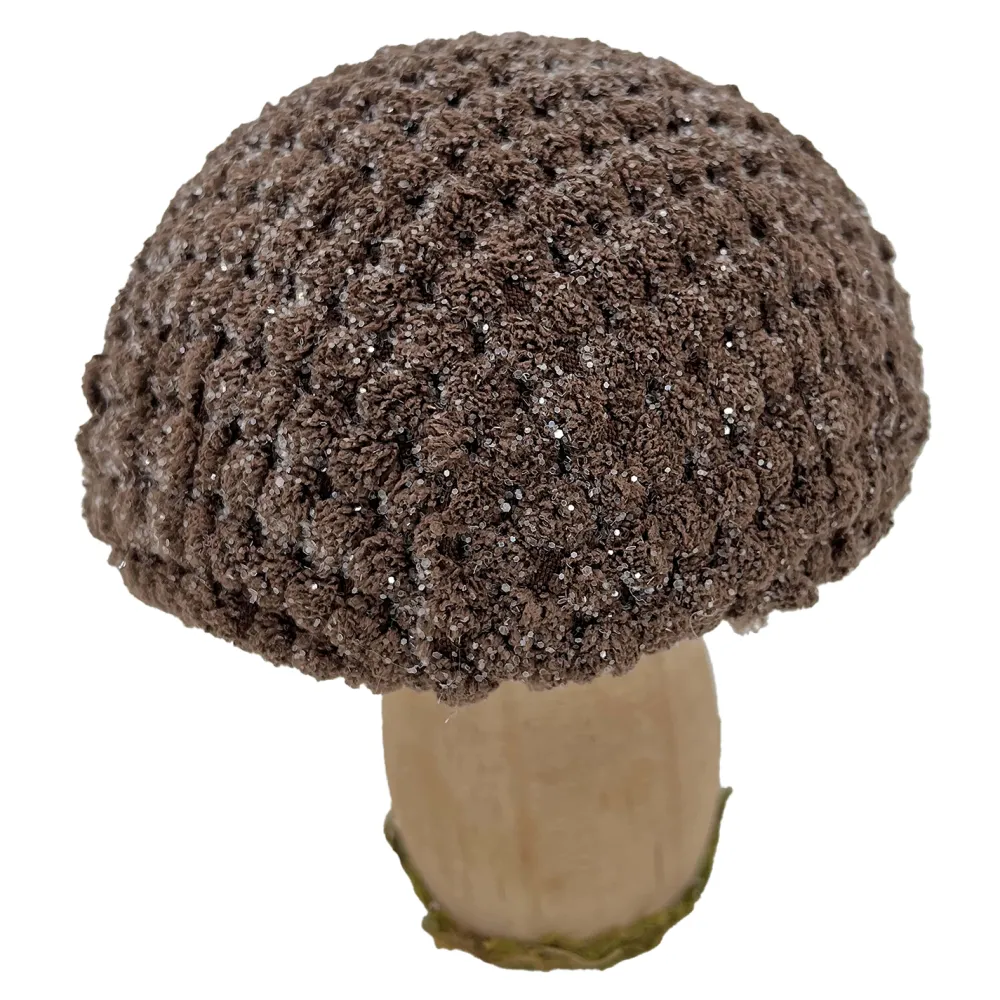 Outlet Christmas Forever MUSHROOM WOODEN BODY|FABRIC CAP BROWN/NATURAL 4.5″ GLITTER/FROSTED