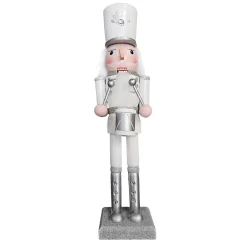 Sale Christmas Forever NUTCRACKER WOODEN STANDING 15″ WHITE/SILVER W/ DRUM