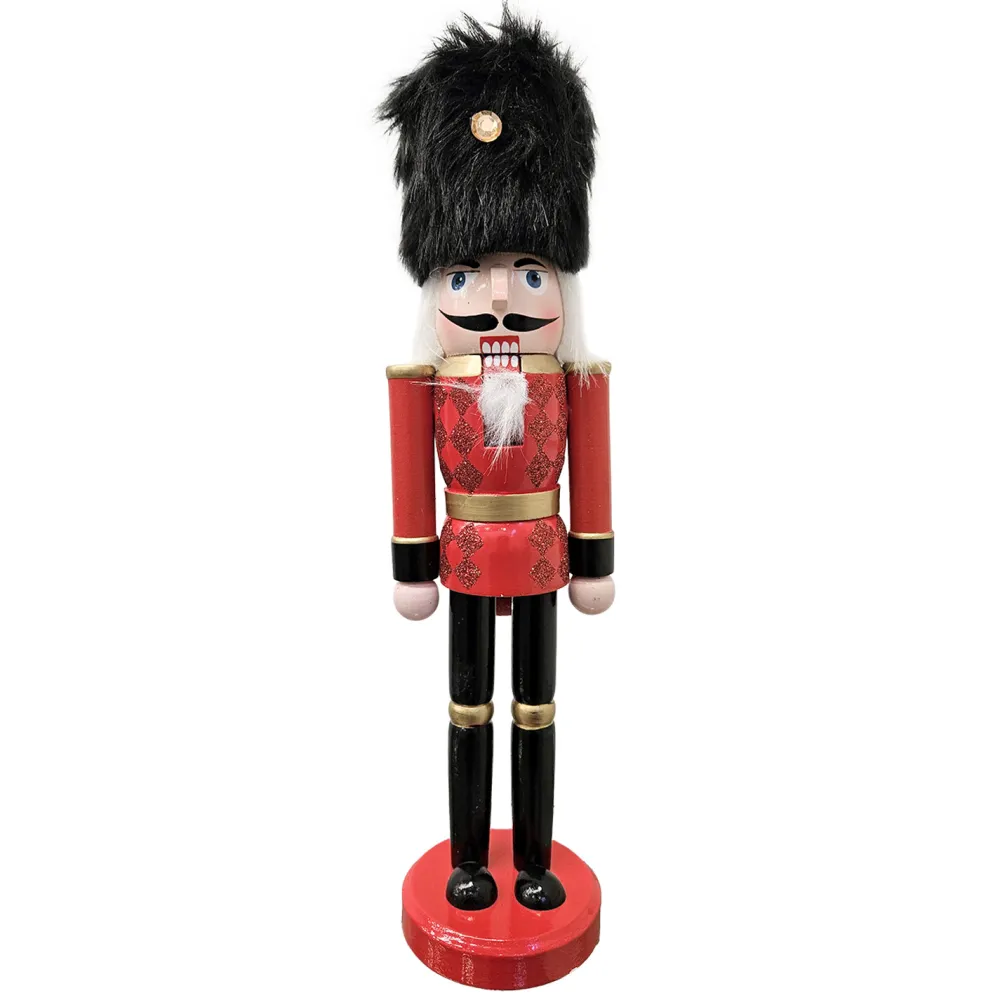 Clearance Christmas Forever NUTCRACKER WOODEN STANDING 15″ LONDON SOLDIER FUR HAT