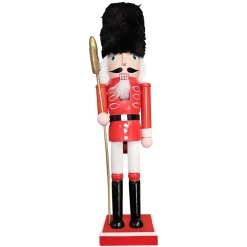 Discount Christmas Forever NUTCRACKER WOODEN STANDING 15″ RED/BLACK LONDON SOLDIER FUR HAT