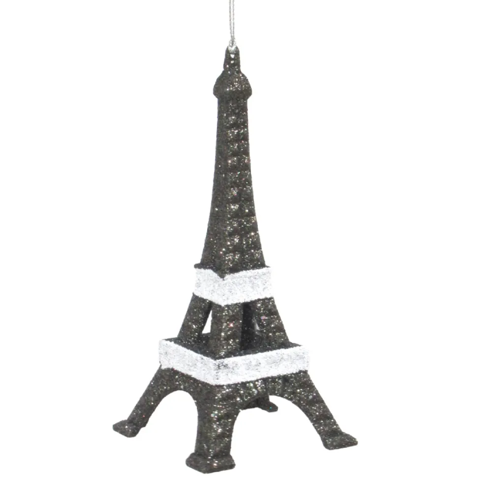 Best Christmas Forever ORN BLACK/WHITE EIFFEL TOWER 5.7″ W/ GLTR.