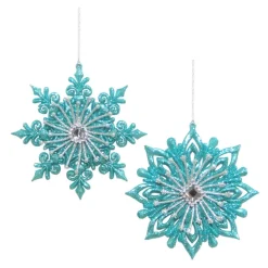 Best Christmas Forever ORN BLUE / AQUA SNOWFLAKE 5″ W/ GLITTER & JEWEL 2 ASST.