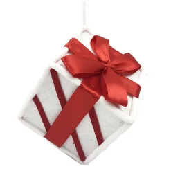 Online Christmas Forever ORN CANDY CANE GIFT BOX 5″ RED/WHITE W/ FAUX FAUR TRIM & BOW