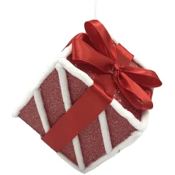 Hot Christmas Forever ORN CANDY CANE GIFT BOX CANDY CANE 5″ RED/WHITE W/ FAUX FAUR TRIM & BOW