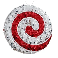 Discount Christmas Forever ORN CANDY CANE SWIRL 6″ RED/WHITE SEQUINS