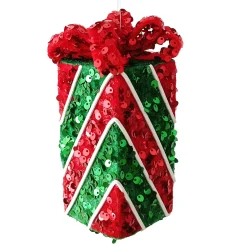 Online Christmas Forever ORN CANDY GIFT BOX 6″ RED/GREEN SEQUINS W/ BOW