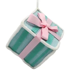Sale Christmas Forever ORN CANDY SPRINKLE GIFT BOX CANDY CANE TABLE DECOR 4.5″x5″ PINK/LT. BLUE W/ FAUX FAUR TRIM & GLITTER