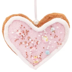 Online Christmas Forever ORN CANDY SPRINKLE HEART 4″ PINK/BROWN W/ GLITTER & BEADS