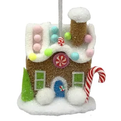 Clearance Christmas Forever ORN CANDY SPRINKLE HOUSE 3.5″ BROWN/WHITE W/ COLORFUL BEADED SPRINKLES & GLITTER