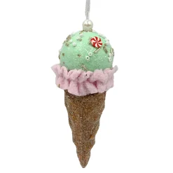 Hot Christmas Forever ORN CANDY SPRINKLE ICE CREAM IN CONE 5.5″ GREEN/PINK/BROWN