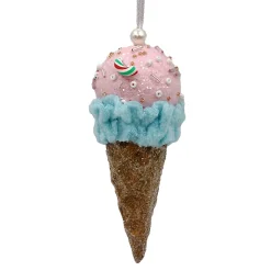 Clearance Christmas Forever ORN CANDY SPRINKLE ICE CREAM IN CONE 5.5″ LT. BLUE/PINK/BROWN