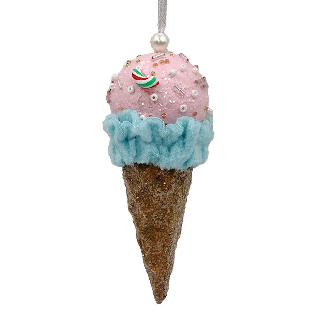 Clearance Christmas Forever ORN CANDY SPRINKLE ICE CREAM IN CONE 5.5″ LT. BLUE/PINK/BROWN