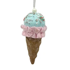 Discount Christmas Forever ORN CANDY SPRINKLE ICE CREAM IN CONE 5.5″ LT. BUE/PINK/BROWN W/ COLORFUL BEADED SPRINKLES