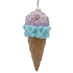 Discount Christmas Forever ORN CANDY SPRINKLE ICE CREAM IN CONE 5.5″ PURPLE/LT. BLUE/BROWN W/ COLORFUL BEADED SPRINKLES