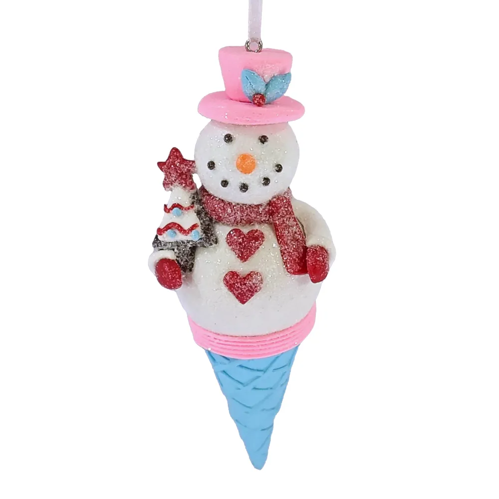 Discount Christmas Forever ORN CANDY SPRINKLE SNOWMAN ON A CONE 5.5″ CLAY DOUGH